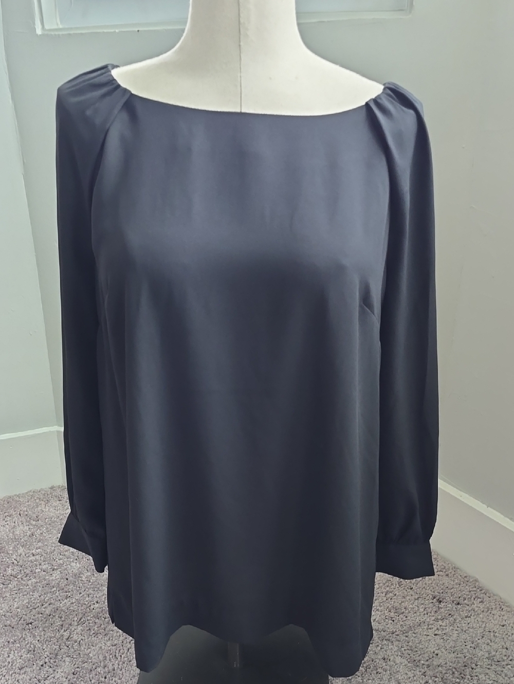 Lark & Ro Womens Satin Top Vintage Professional 3/4 Sleeves Size S Black